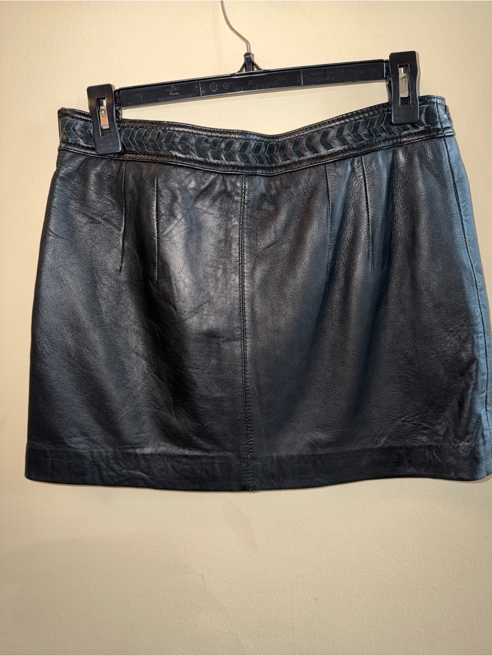 Zara Black Braided-Waist Leather Mini Skirt